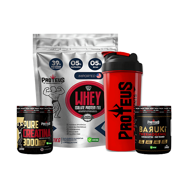 Whey Protein Silver 1kg + 100% Pure Creatina 300g + Termogênico Supercoffee 200g + Shaker
