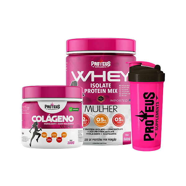 Whey Protein Mulher 500g + Colágeno Hidrolisado 300g + Shaker