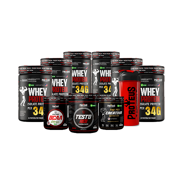 Whey Protein Black 3kg + Creatina 300g + Bcaa 200g + Testo 200g + Shaker