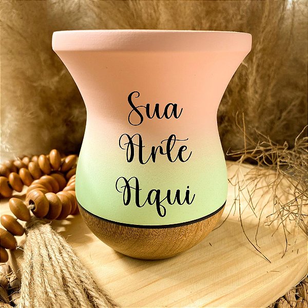 Cuia de Chimarrão Rose e Menta Fosca Madeira Personalizada