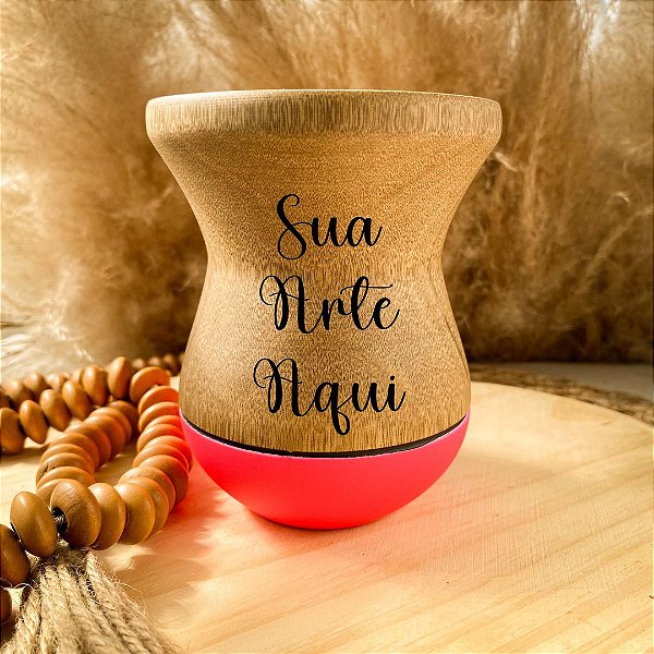 Cuia de Chimarrão Invertida Rosa Neon Fosca Madeira Personalizada