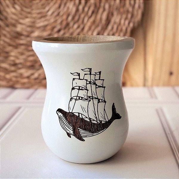 Cuia de Chimarrão Branca Perolizada Madeira Personalizada