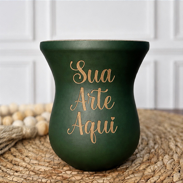 Cuia de Chimarrão Madeira Fosca Inteira Verde Militar Personalizada