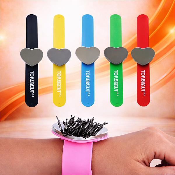 Bracelete Porta Pomada e Grampos com Imã — Pulseira Magnética para Trancista - Coração