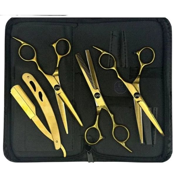 Kit 3 Tesouras + Navalha de Barbeiro Profissional | Corte Preciso