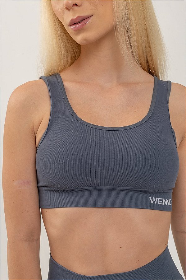Top Fitness Seamless Lovely Canelado Cinza Fendi
