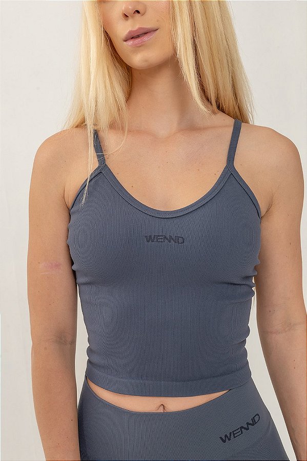 Top Fitness Seamless Urban Canelado Cinza Fendi Surton