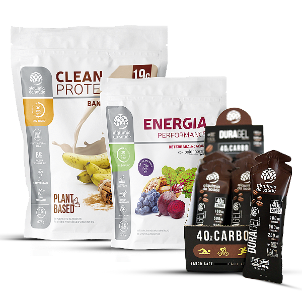 KIT ESPORTISTA  - Clean Protein Banana + Energia Performance Uva + DURAGEL 40G CAFÉ box