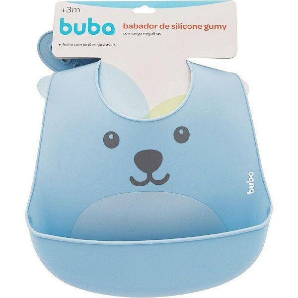 Babador Silicone Bolso Pega Migalha GUMY 12092 Azul Alimentação Bebê Papinha Impermeável Lavável Proteção Ajustável Presente CHÁ Revelação