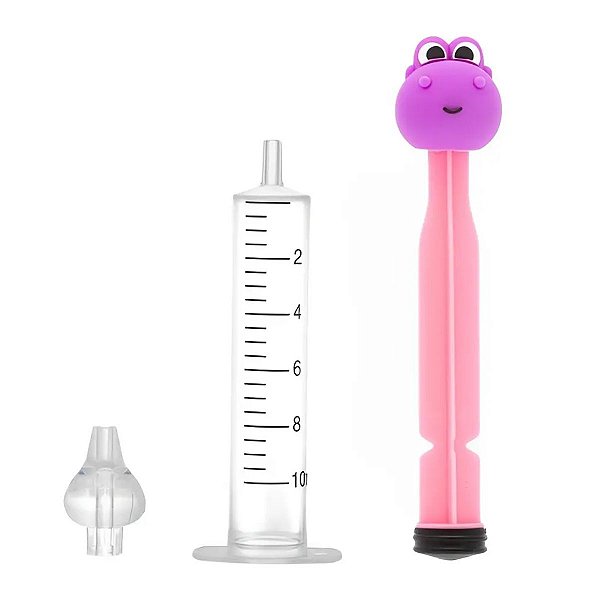 Lavador Nasal Seringa Dino Rosa Lavagem Bebe Criança Cuidado Higiene