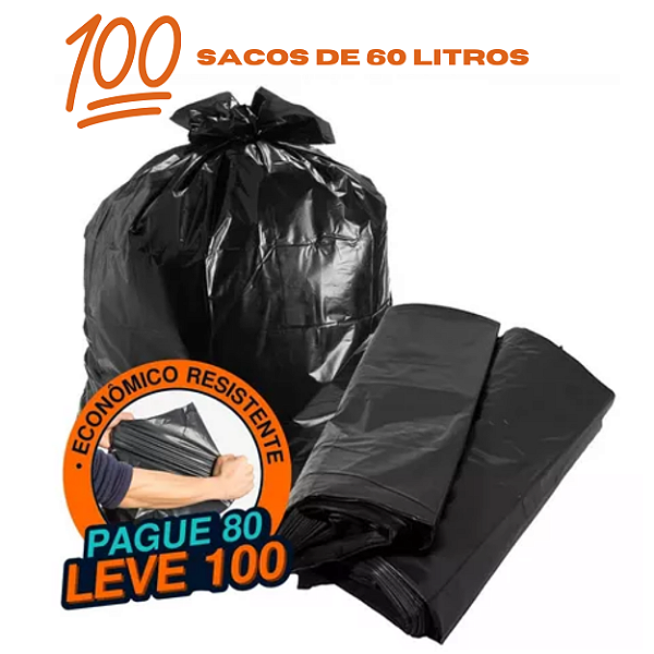 Saco De Lixo 60 Litros Reforçado 100 unidades