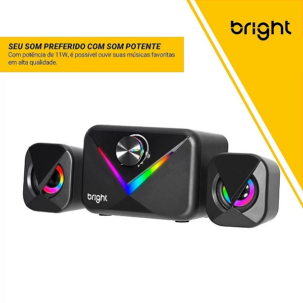 Caixa de som multimidia speaker, RGB, USB, Preto, CX004, Bright