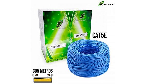 Caixa Cabo De Rede Cftv 305 Metros Azul Cat5e Xcell
