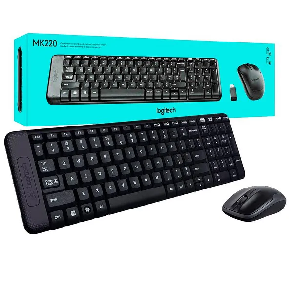 Combo Teclado e Mouse sem fio Logitech MK220 com Design Compacto