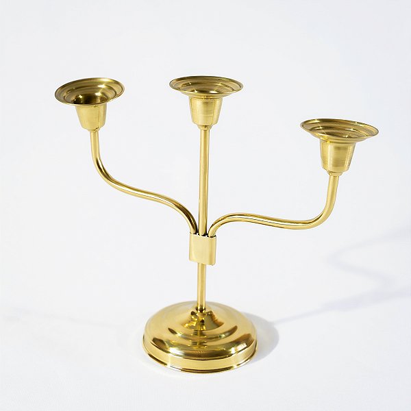 Castiçal Candelabro Dourado em Latão Suporte para 3 Velas