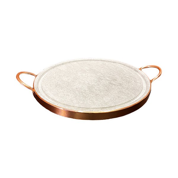 Forma de Pedra Sabão Alça de Cobre para Pizza e Carne - 27cm