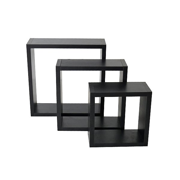 Prateleira Nicho Cubo Quadrado MDP 15mm 3 Peças - Preto