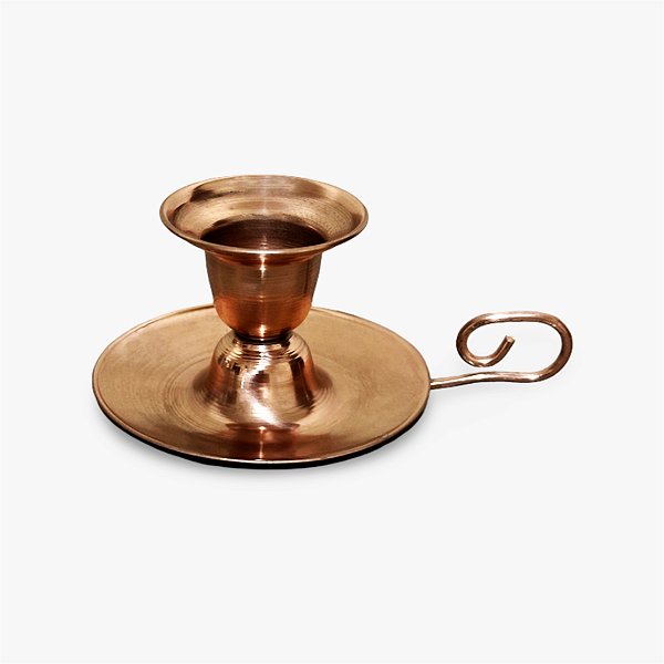 Castiçal Prato Cobre Puro Suporte Porta Vela Decorativo Alça