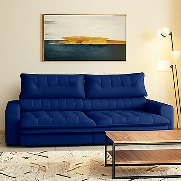 Sofá Retrátil Reclinável  3,10m  (Bi- Partido) - Tec.Platinum (Azul Marinho)