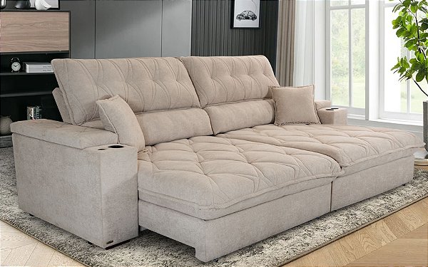 Sofá Retrátil Reclinável  3,10m  (Bi- Partido) - Tec.Platinum (Tabaco)