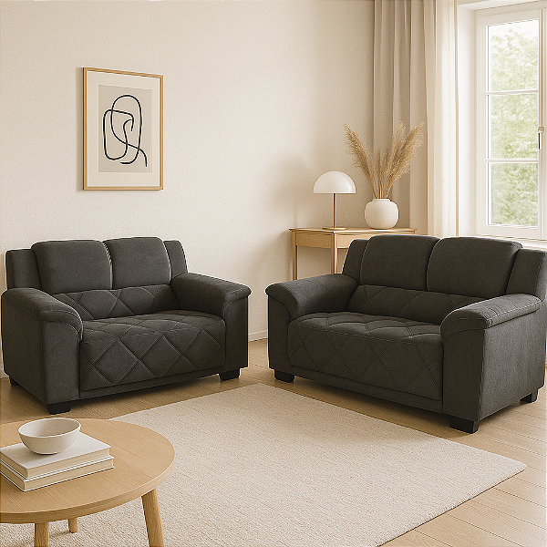 Conjunto Sofá  - 2 / 3 Lugares  - Tec.Platinum (Preto)