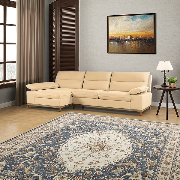 Sofá - Chaise - 3 Lugares - Linho Scott (Areia)