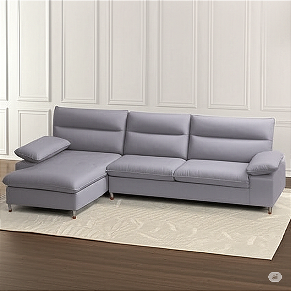 Sofá - Chaise - 3 Lugares - Linho Scott (Prata)