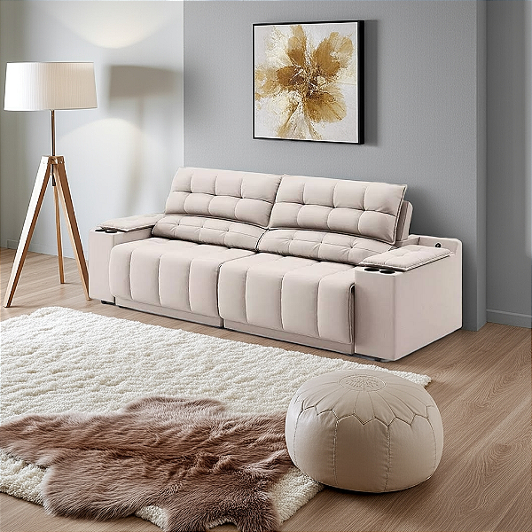 Sofá Estilo Moderno - 2,30m - Velosuede (Areia)