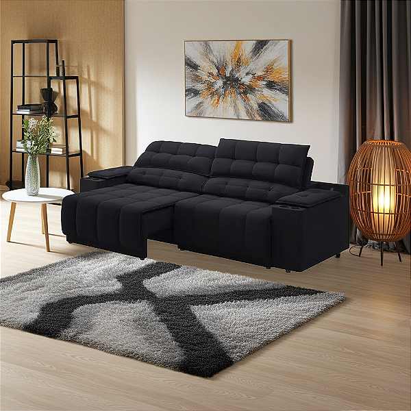 Sofá Estilo Moderno - 2,30m - Velosuede (Preto)