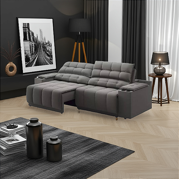 Sofá Estilo Moderno - 2,30m - Velosuede (Cinza)