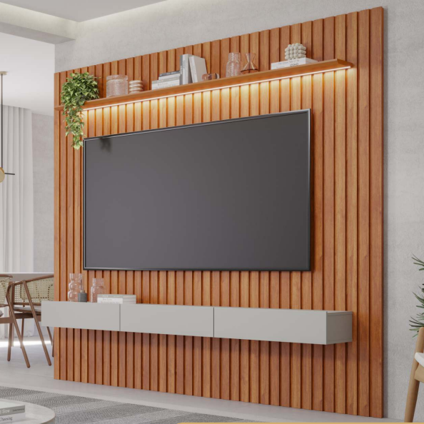 Painel - com nicho - 2,30 - Led - Cinamomo/Off White