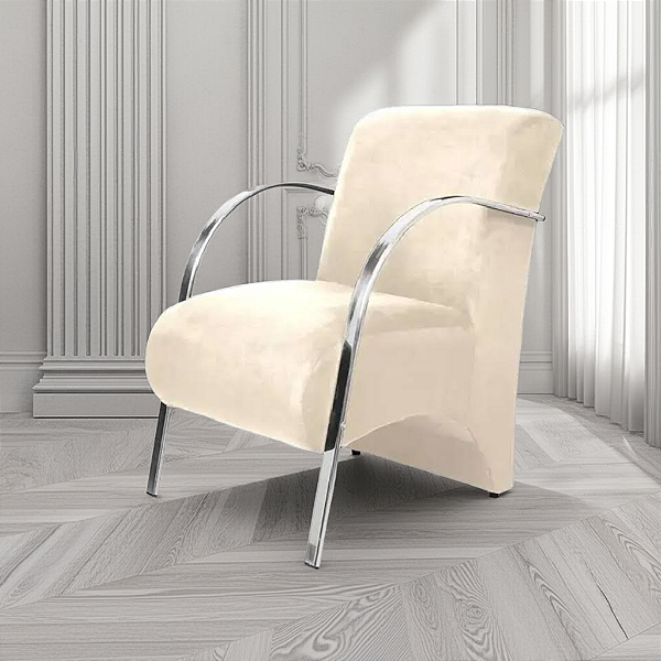 Poltrona - Braço Metálico  - Veludo  (Bege)