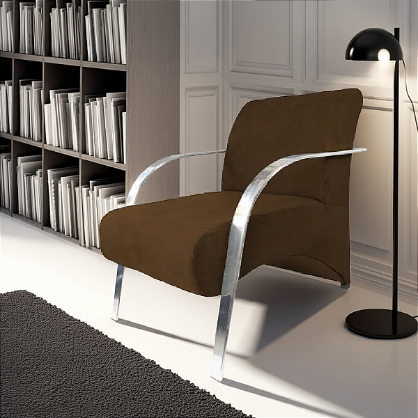 Poltrona - Braço Metálico  - Veludo  (Marrom)