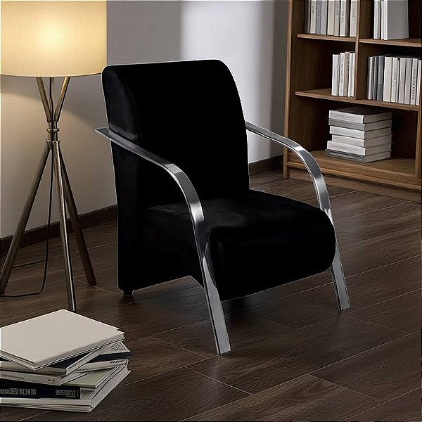 Poltrona - Braço Metálico  - Veludo  (Preto)