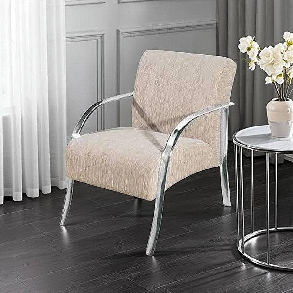 Poltrona - Braço Metalico - Linho (Bronze)