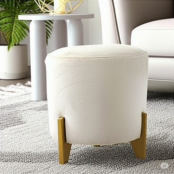 Puff - Redondo  - Veludo  (Bege)