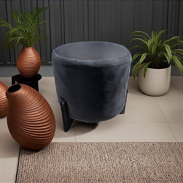 Puff - Redondo  - Veludo  (Preto)