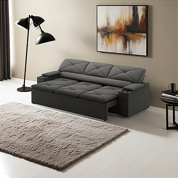 Sofá - 2,05m - Velosuede (Cinza)