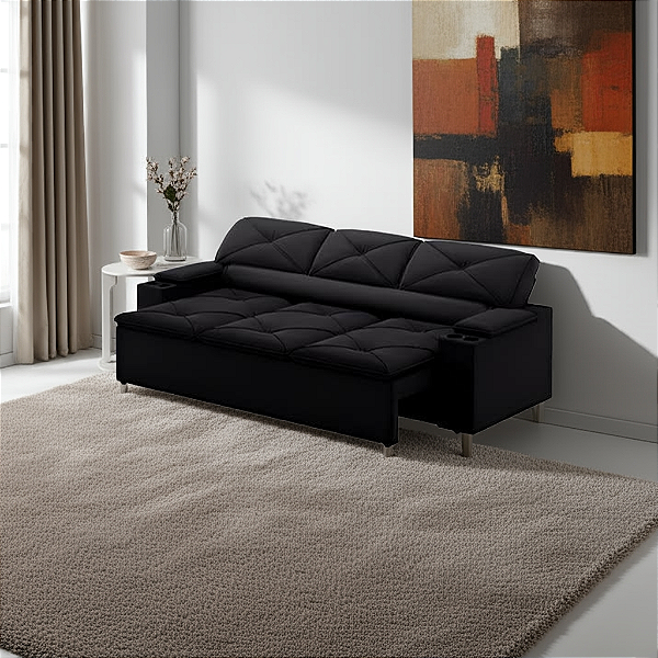 Sofá - 2,05m - Velosuede (Preto)