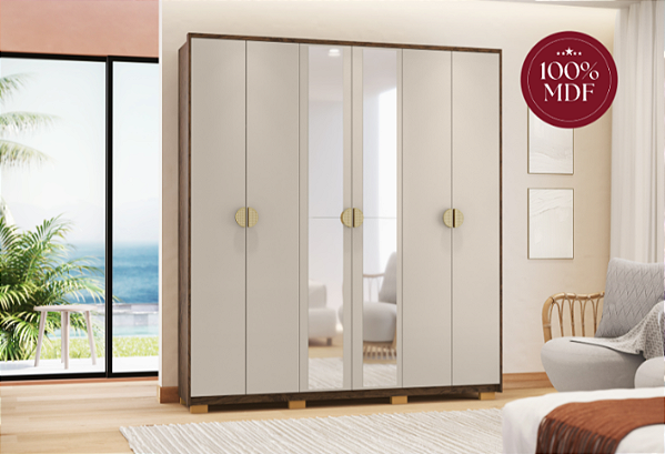 Guarda Roupa - 6P- Noronha - C/ Espenho - Nature/Alasca