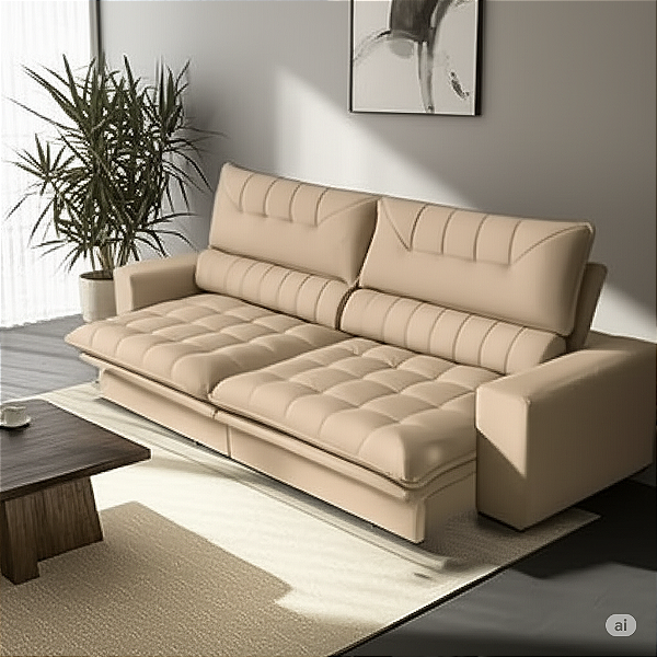 Sofá Retrátil Reclinável  2,10m  (Bi- Partido) - Tec.Platinum (Bege)