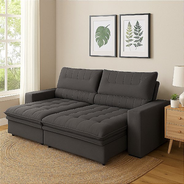 Sofá Retrátil Reclinável  2,10m  (Bi- Partido) - Tec.Platinum (Grafite)