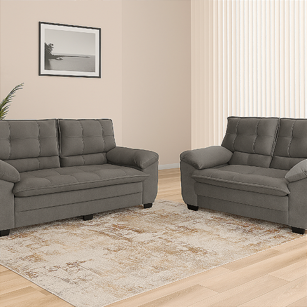 Conjunto Sofá  - 2 /3 Lugares  - Tec.Platinum (Cinza)