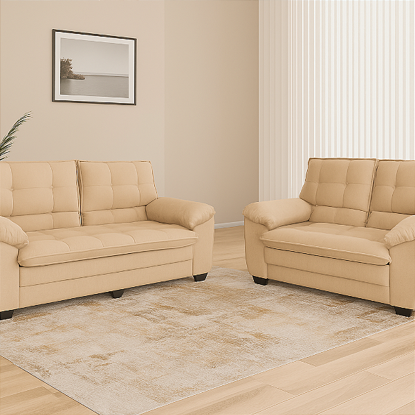 Conjunto Sofá  - 2 /3 Lugares  - Tec.Platinum (Bege)