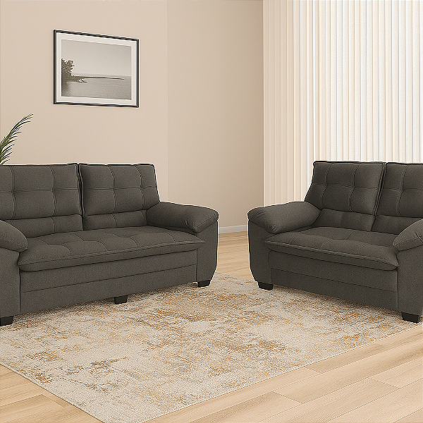 Conjunto Sofá  - 2 /3 Lugares  - Tec.Platinum (Grafite)