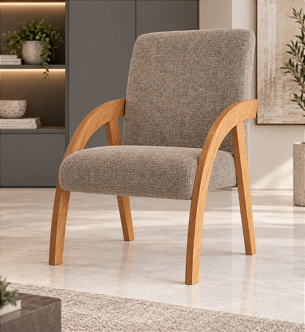 Poltrona - Paris - Braços Curvos em MDF - Tec. Linho