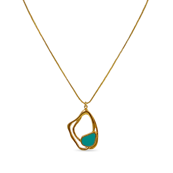 COLAR PINGENTE ORGÂNICO COM APLICAÇÃO TURQUESA