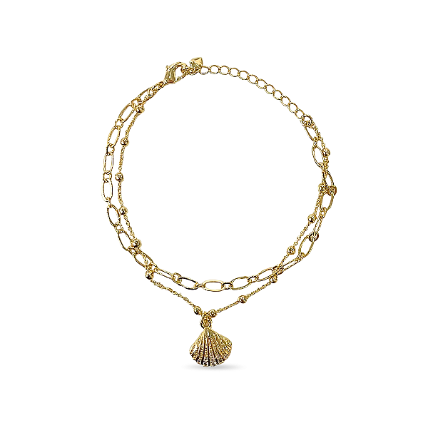 PULSEIRA DUPLA COM MINI ESFERAS CONCHA DO MAR