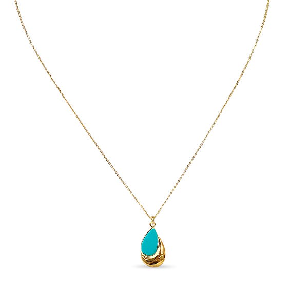 COLAR PINGENTE GOTA COM APLICAÇÃO TURQUESA