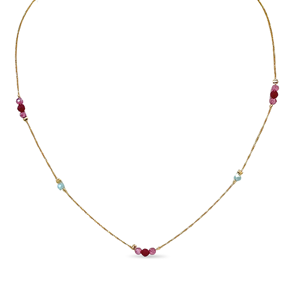 COLAR CHOKER CRISTAIS ALTERNADOS AZUIS E VERMELHOS